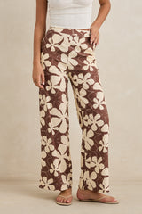 MELIA FLORAL WIDE LEG PANT - CHOCOLATE