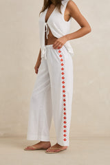 MELIA FLORAL EMBROIDERED BEACH PANT - WHITE