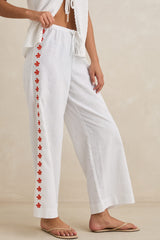MELIA FLORAL EMBROIDERED BEACH PANT - WHITE