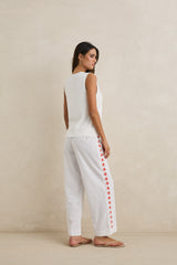 MELIA FLORAL EMBROIDERED BEACH PANT - WHITE