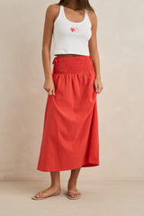 ALANA TIE SIDE MAXI SKIRT - RED