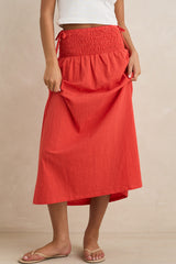ALANA TIE SIDE MAXI SKIRT - RED