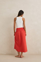 ALANA TIE SIDE MAXI SKIRT - RED