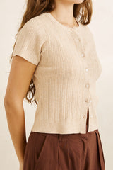 DANA SHORT SLEEVE CARDIGAN OAT