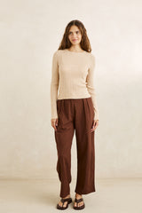 ESSENTIAL LONG SLEEVE KNIT TOP OAT