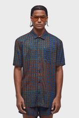 CAMISA VISCOSE ECO BENT OCRE/AZUL