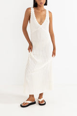 SCALLOP KNIT MAXI DRESS - CREAM