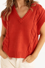 STANLEY CABLE KNIT VEST - RED