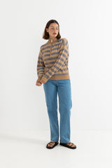 ESTELLE QUARTER ZIP STRIPED KNIT - COBALT