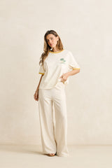 LINEN WHIP STITCH WIDE LEG PANT NATURAL