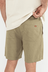 WORN PATH TEXTURED LINEN SHORT - OLIVE