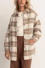Long Check Shacket - Latte