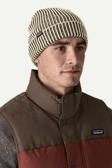 FISHERMANS ROLLED BEANIE - CONTRAST STRIPE: BLACK