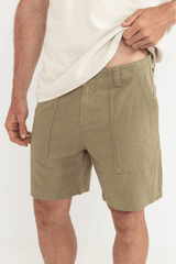 WORN PATH TEXTURED LINEN SHORT - OLIVE