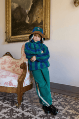 STRIPES SHERPA SWEATSHIRT - DARK GREEN/ LIGHT NAVY