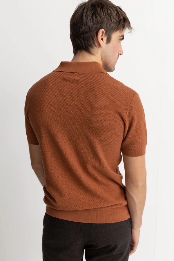 Textured Knit SS Polo - Clay