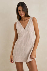 VALLEY STRIPE MINI DRESS - TAN