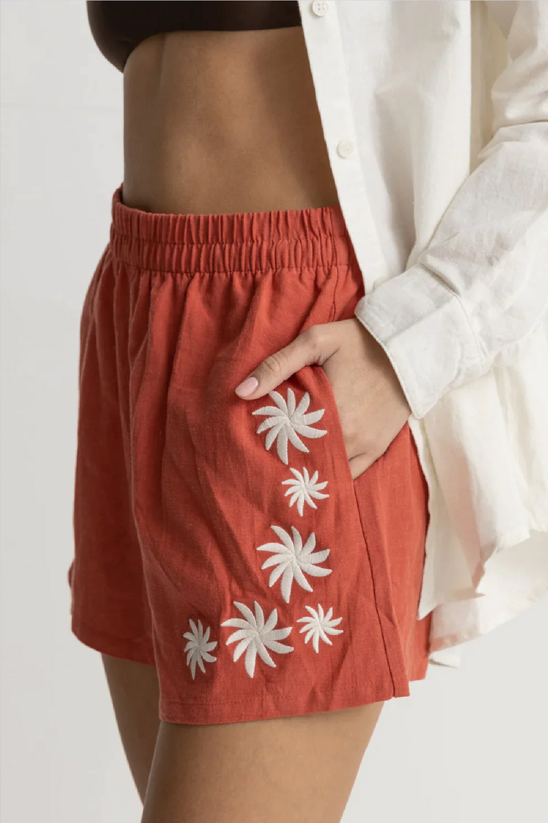 Flora Embroidered Shorts - Coral