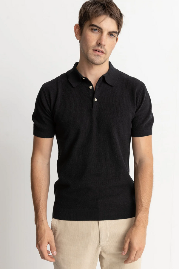 Textured Knit SS Polo - Black