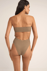 SOL STRIPE STRAPLESS ONE PIECE - BLACK