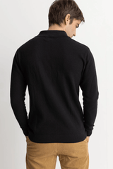 Textured Knit LS Polo - Black (24)