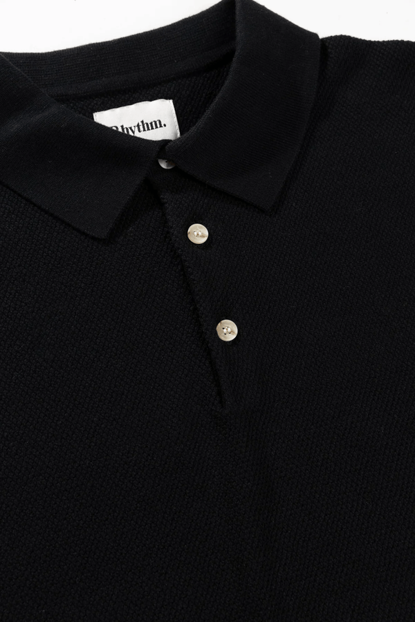 Textured Knit LS Polo - Black (24)