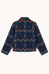 ROSES GRID EMBROIDERY DENIM JACKET - DARK WASH DENIM
