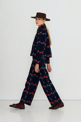 ROSES GRID EMBROIDERY DENIM JACKET - DARK WASH DENIM