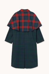 CHECK LONG TRENCH COAT - DEEP BLUE/DARK GREEN