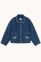 EMBROIDERED HORSES DENIM JACKET - MEDIUM WASH DENIM
