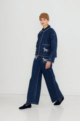 EMBROIDERED HORSES DENIM JACKET - MEDIUM WASH DENIM