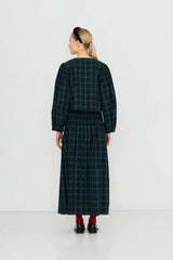 GREEN CHECK SMOCK SKIRT - LIGHT NAVY