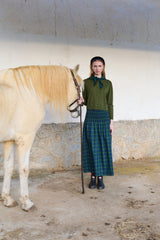 GREEN CHECK SMOCK SKIRT - LIGHT NAVY