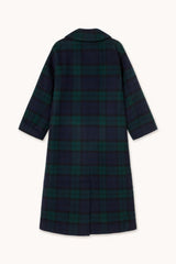 LONG CHECK COAT - NAVY