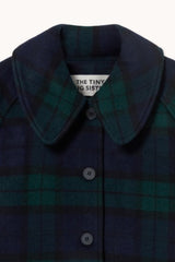 LONG CHECK COAT - NAVY