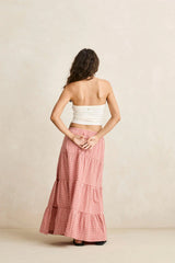 KIRRA CHECK TIERED MAXI SKIRT - PINK
