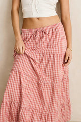 KIRRA CHECK TIERED MAXI SKIRT - PINK