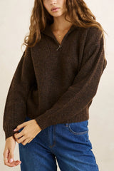 QUINCY ZIP KNIT CHOCOLATE