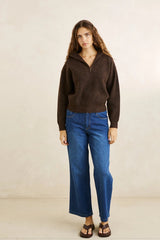 QUINCY ZIP KNIT CHOCOLATE