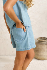 ROMY HIGH RISE DENIM SHORT - DENIM