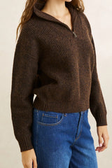 QUINCY ZIP KNIT CHOCOLATE