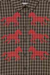 HORSES CHECK RELAXED SHIRT - NAVY