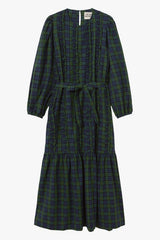 GREEN CHECK FRILLS DRESS - LIGHT NAVY
