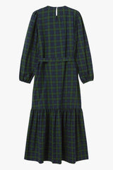 GREEN CHECK FRILLS DRESS - LIGHT NAVY