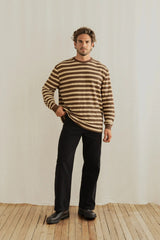 TEXTURED STRIPE LS T-SHIRT BROWN