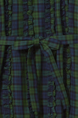 GREEN CHECK FRILLS DRESS - LIGHT NAVY