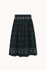 EMBROIDERED CHECK SKIRT - NAVY/DARK GREEN