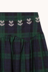 EMBROIDERED CHECK SKIRT - NAVY/DARK GREEN