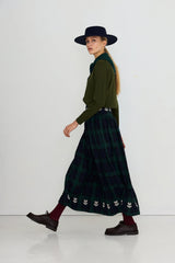 EMBROIDERED CHECK SKIRT - NAVY/DARK GREEN