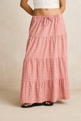 KIRRA CHECK TIERED MAXI SKIRT - PINK